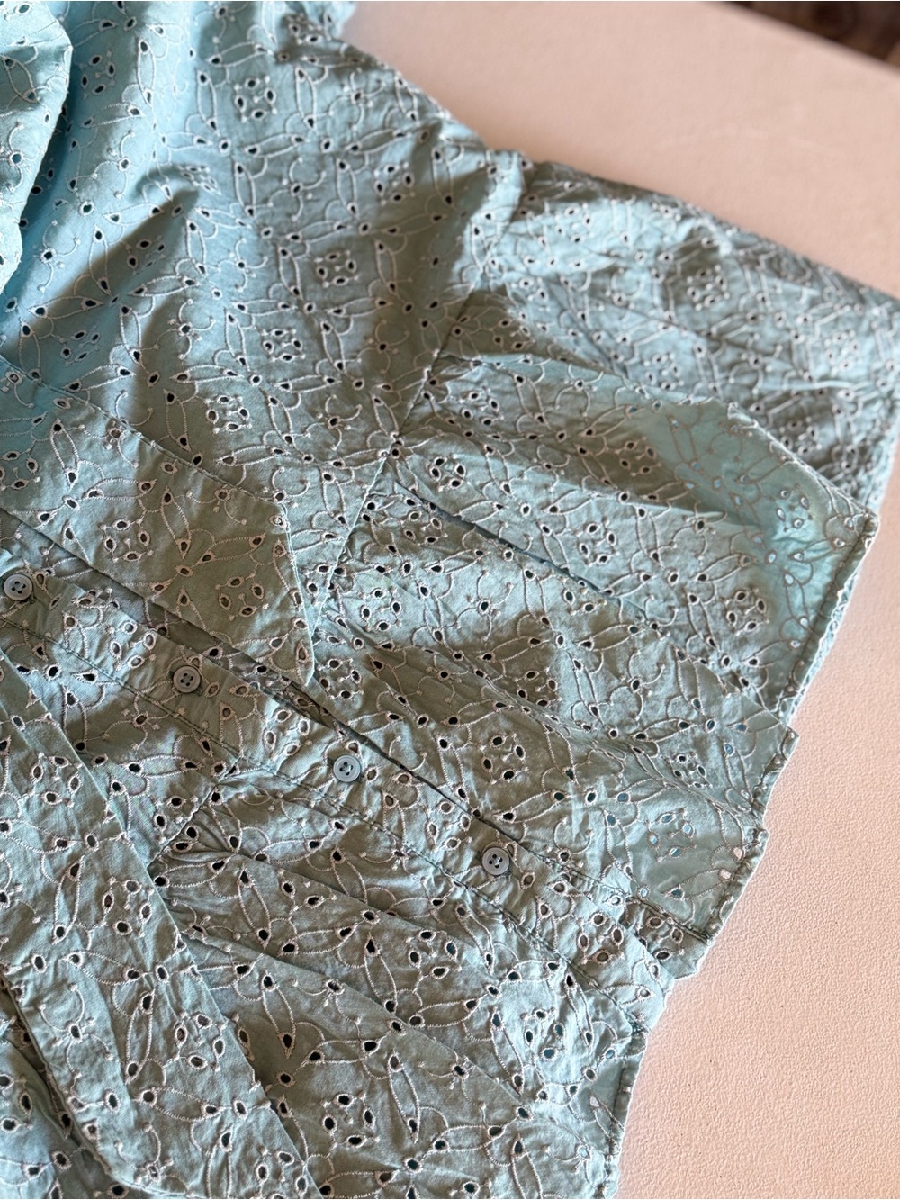 Light Blue Eyelet Shirt Mini Dress with Tie Waist - Picture 11 of 12